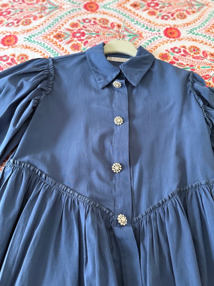 Taş düğmeli detaylı tunik gömlek - Görsel 3