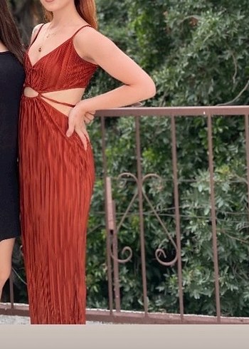 Bordo V Yaka Kadın Henna Elbise - Görsel 2