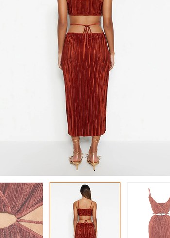 Bordo V Yaka Kadın Henna Elbise - Görsel 4