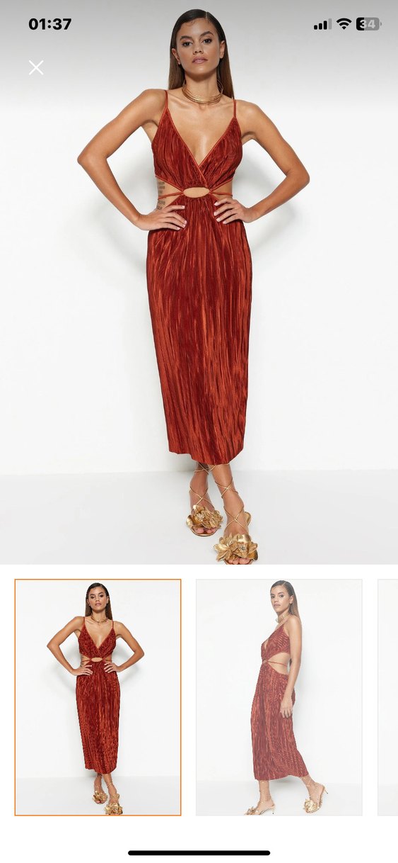 Bordo V Yaka Kadın Henna Elbise - Görsel 3