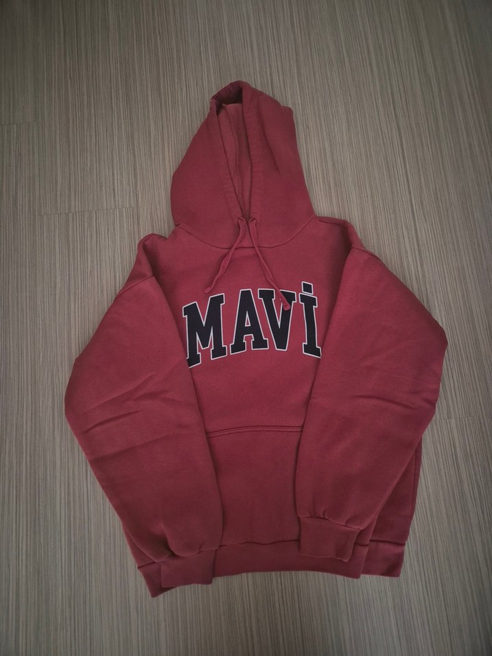 Bordo Kapüşonlu Mavi Baskılı Sweatshirt - Görsel 2