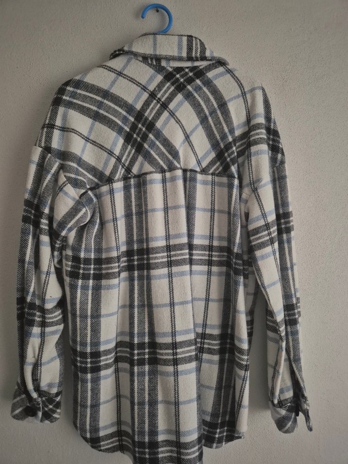 Gri Ekose Desenli Uzun Kollu Kadın Gömlek - Görsel 2