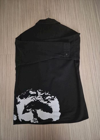 Siyah Baskılı Düğmeli Uzun Kollu Denim Ceket - Görsel 2