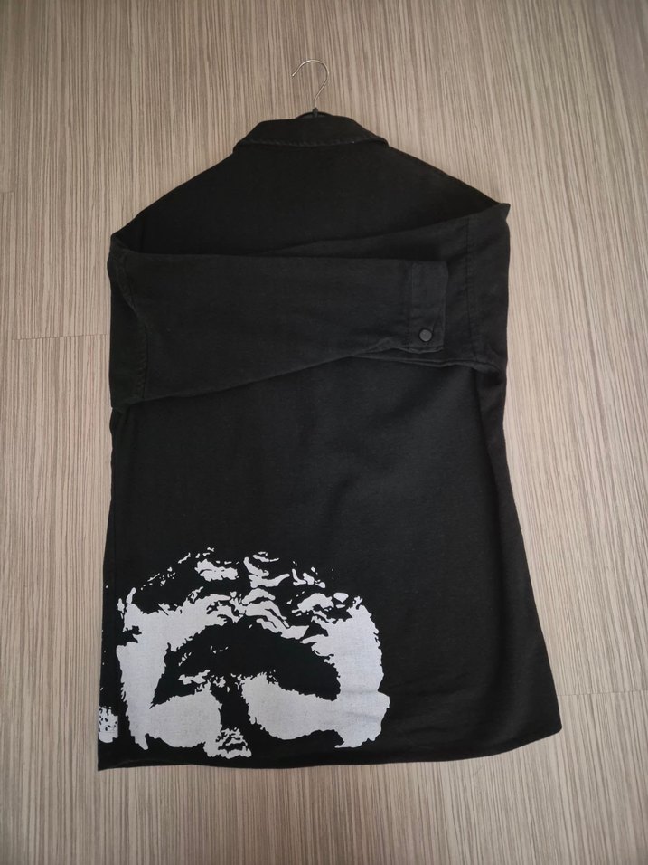 Siyah Baskılı Düğmeli Uzun Kollu Denim Ceket - Görsel 2