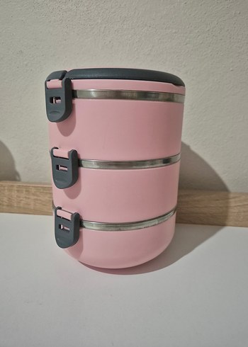 Üç Katlı Pembe Yemek Kabı - Görsel 2