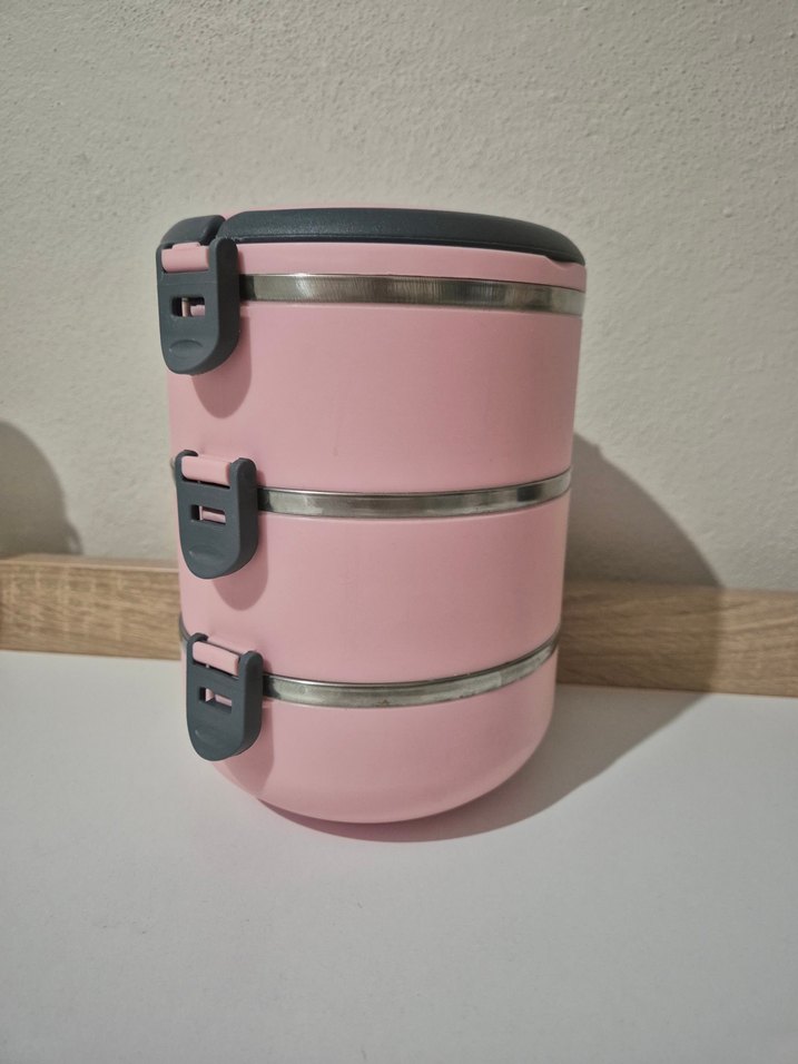 Üç Katlı Pembe Yemek Kabı - Görsel 2