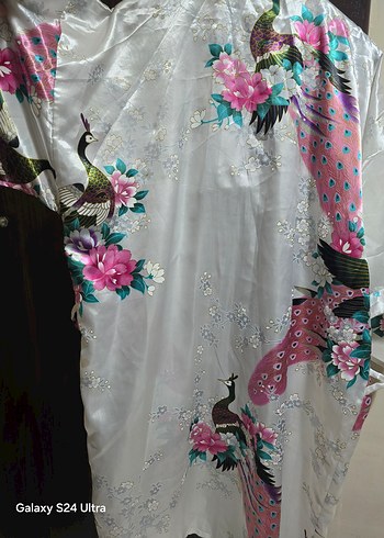 Bohem Desenli Beyaz Midi Kadın Sabahlık-kimono - Görsel 3