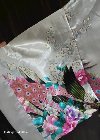 Bohem Desenli Beyaz Midi Kadın Sabahlık-kimono - Görsel 4
