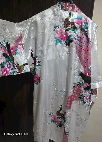 Bohem Desenli Beyaz Midi Kadın Sabahlık-kimono - Görsel 2