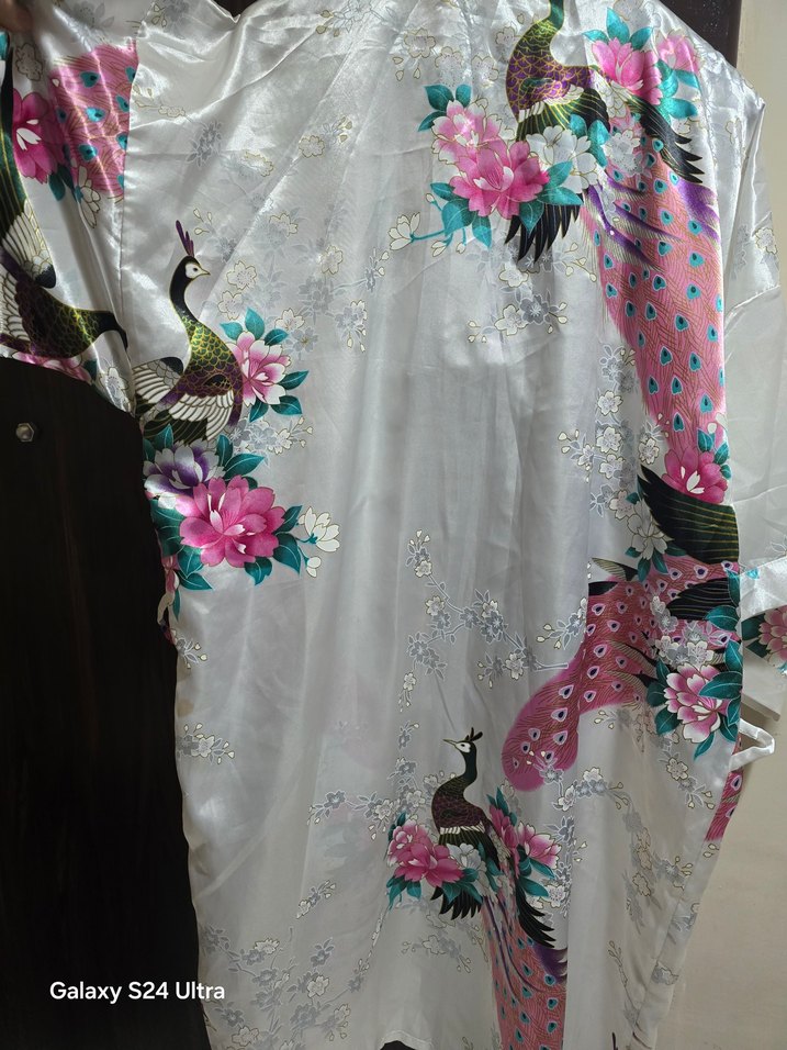 Bohem Desenli Beyaz Midi Kadın Sabahlık-kimono - Görsel 3