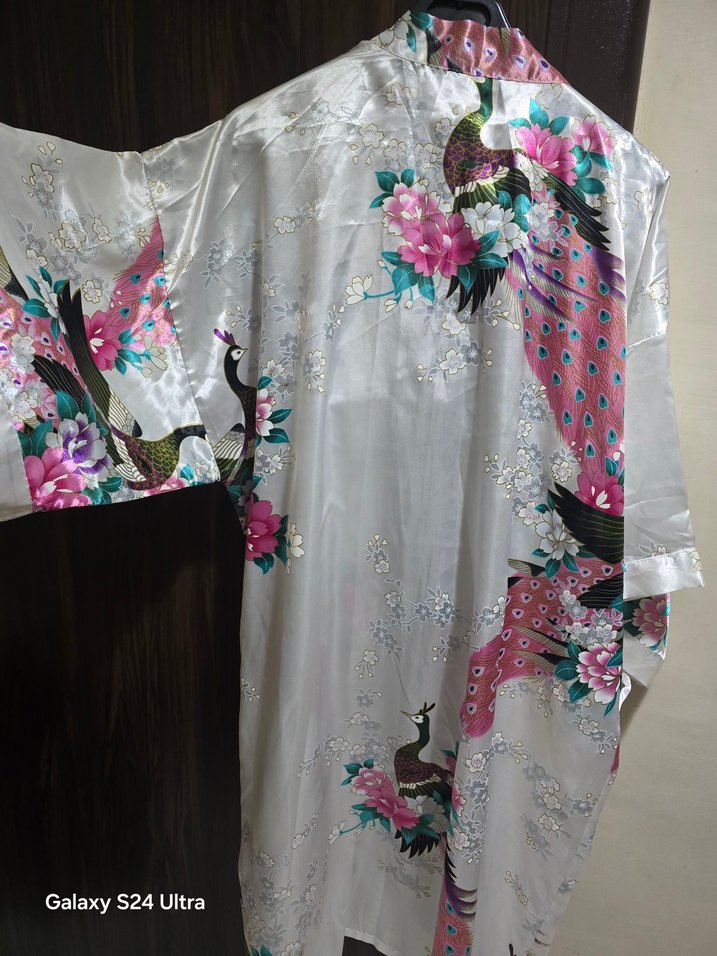 Bohem Desenli Beyaz Midi Kadın Sabahlık-kimono - Görsel 2