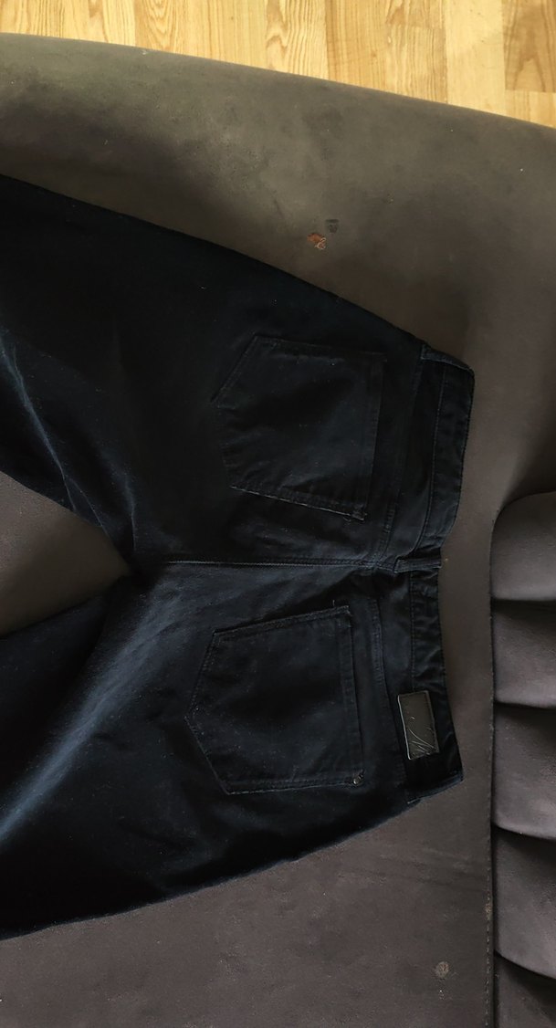 mavi jeans Siyah kadife Düğmeli Kadın Boyfriend Denim Pantolon - Görsel 3