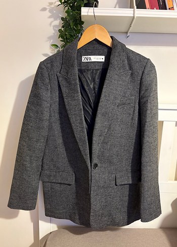 Gri Tek Düğmeli Kaşe Blazer