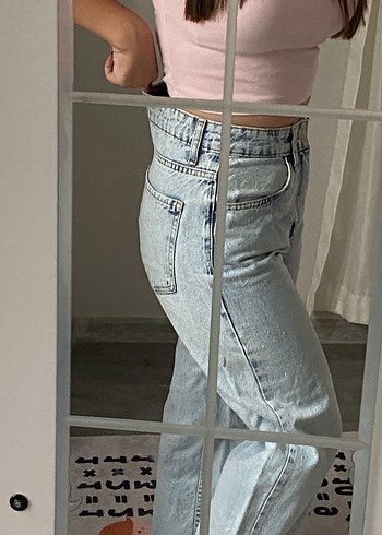 Zara Zara taşları Gri Bol Kesim Denim Kadın Kot Pantolon