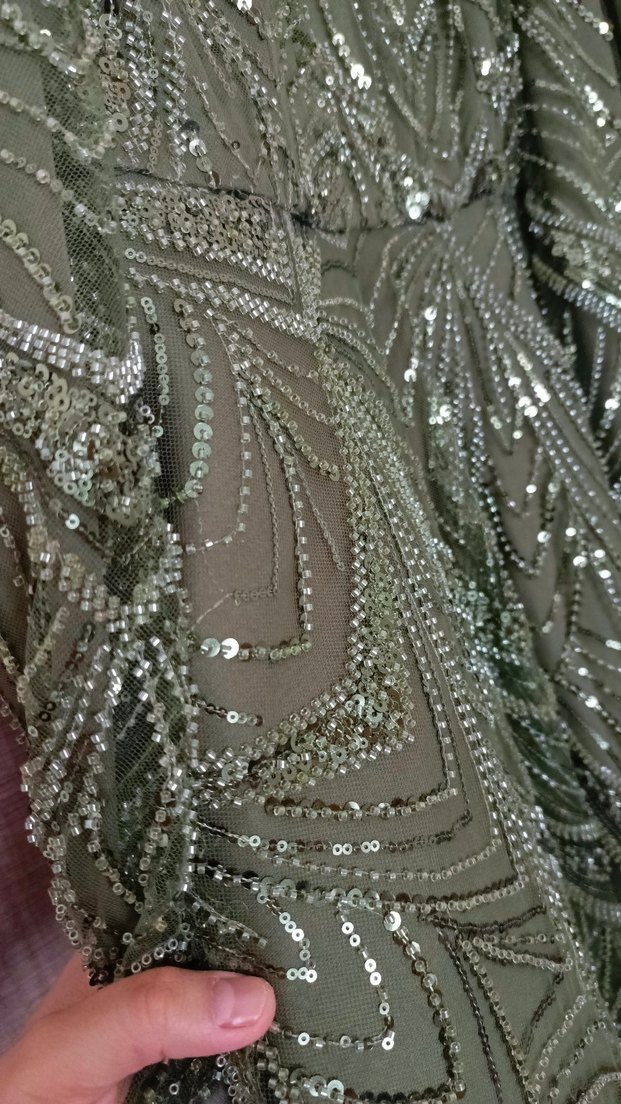 Yeşil İşlemeli Uzun Abiye Elbise - Görsel 3