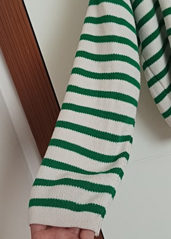 Yeşil Çizgili Kadın Triko Bluz - Görsel 2