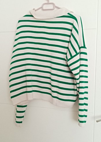 Yeşil Çizgili Kadın Triko Bluz - Görsel 3
