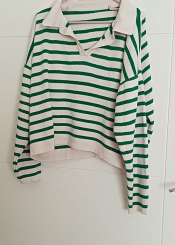 Yeşil Çizgili Kadın Triko Bluz - Görsel 4