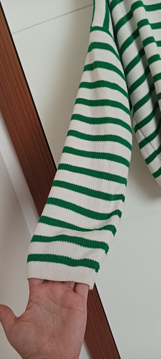 Yeşil Çizgili Kadın Triko Bluz - Görsel 2