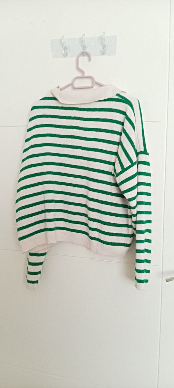 Yeşil Çizgili Kadın Triko Bluz - Görsel 3
