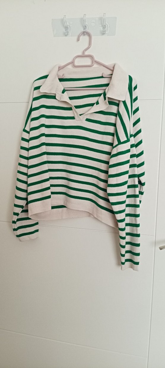 Yeşil Çizgili Kadın Triko Bluz - Görsel 4