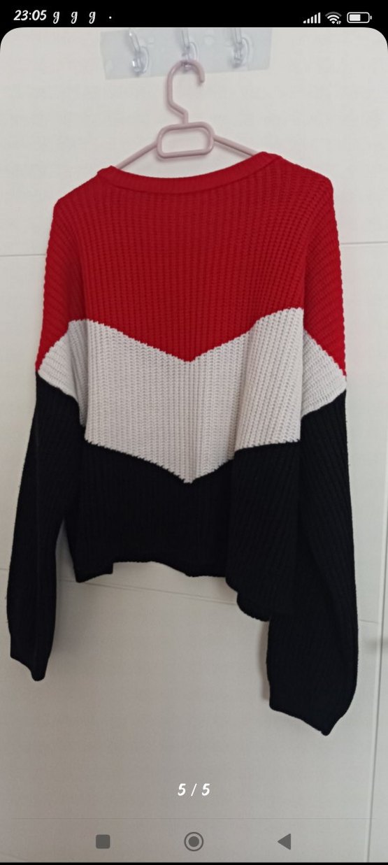 LCW Waikiki Nakışlı Kırmızı Siyah Triko Kadın Kazak - Görsel 4