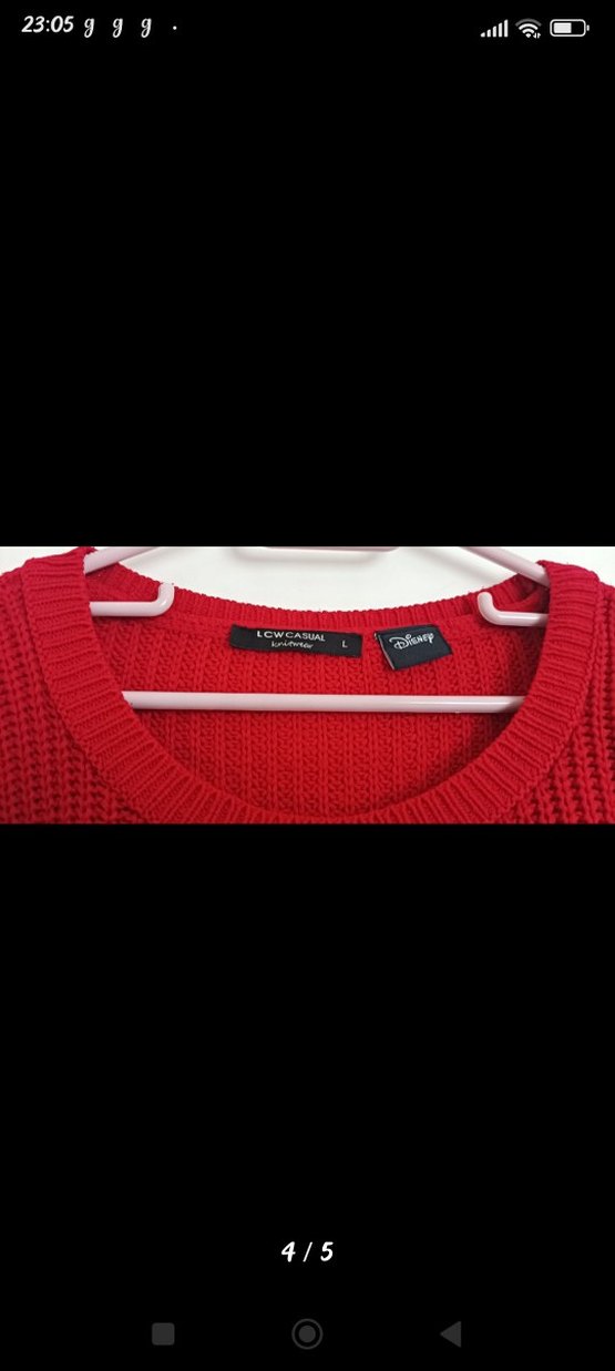 LCW Waikiki Nakışlı Kırmızı Siyah Triko Kadın Kazak - Görsel 3