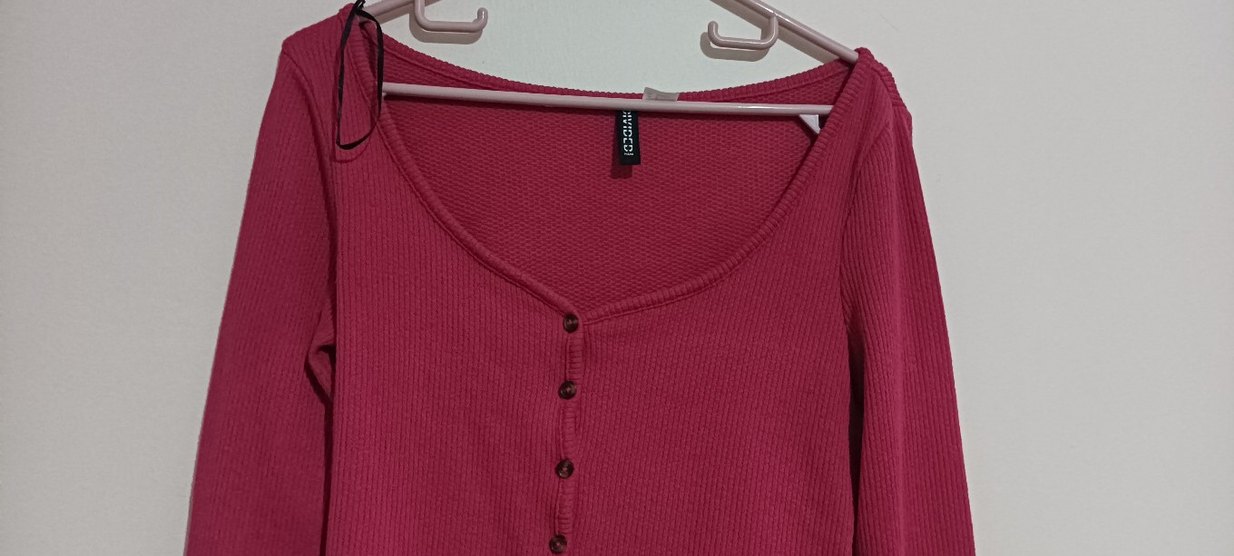 h&m Düğmeli Pembe Kadın Uzun Kollu Triko - Görsel 2