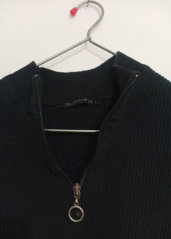 trendyolmen Siyah Yarım Fermuarlı Uzun Kollu Triko Kazak - Görsel 2