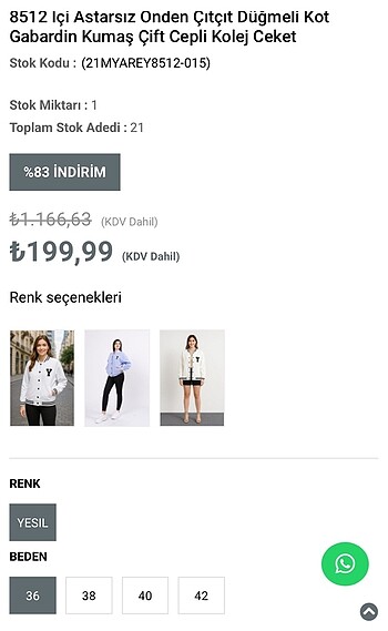 s Beden yeşil Renk Kolej Ceketi