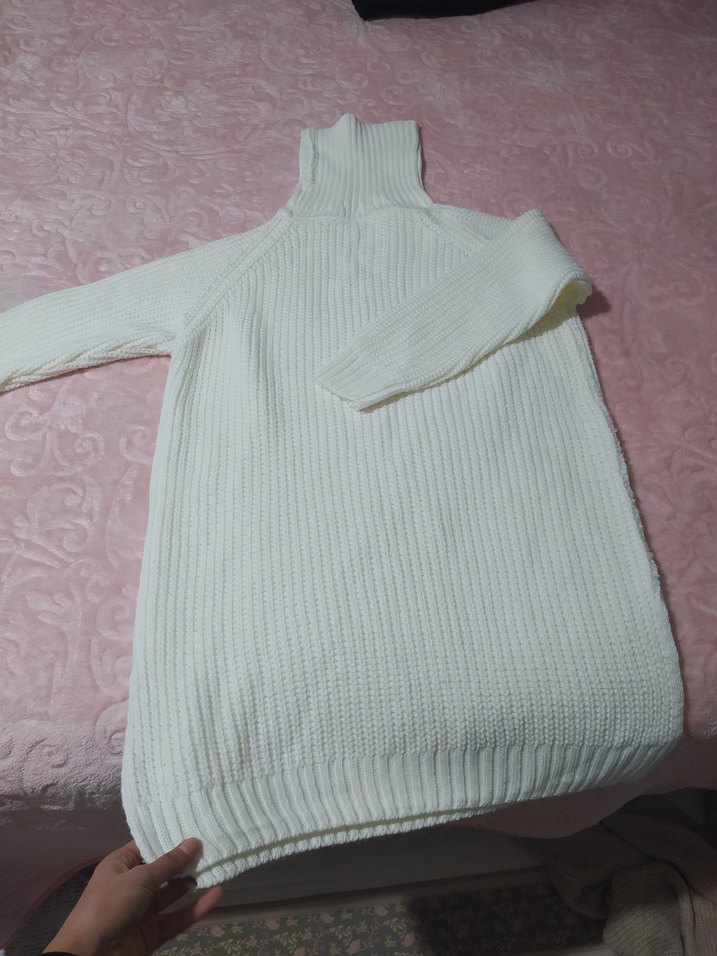 Beyaz Örgü Balıkçı Yaka Kadın Kazak - Görsel 2