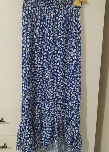 Mavi Renkli Uzun Volanlı Kadın Etek - Görsel 2