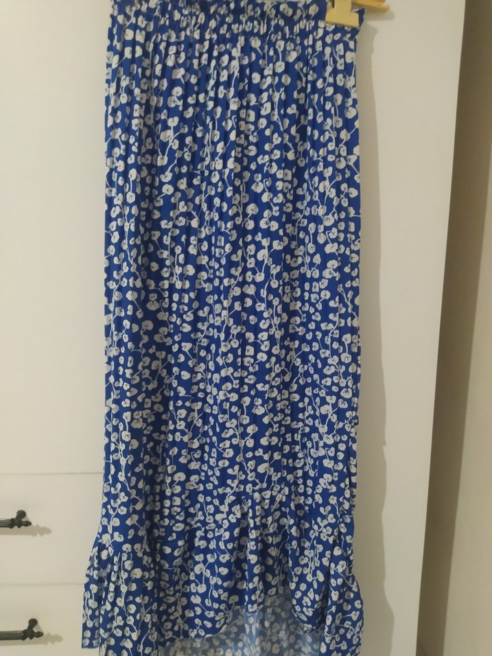 Mavi Renkli Uzun Volanlı Kadın Etek - Görsel 2