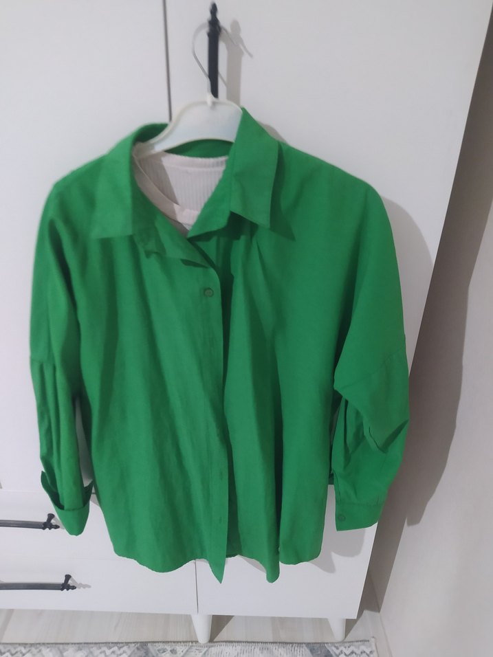 Yeşil Keten Kadın Gömlek - Görsel 2