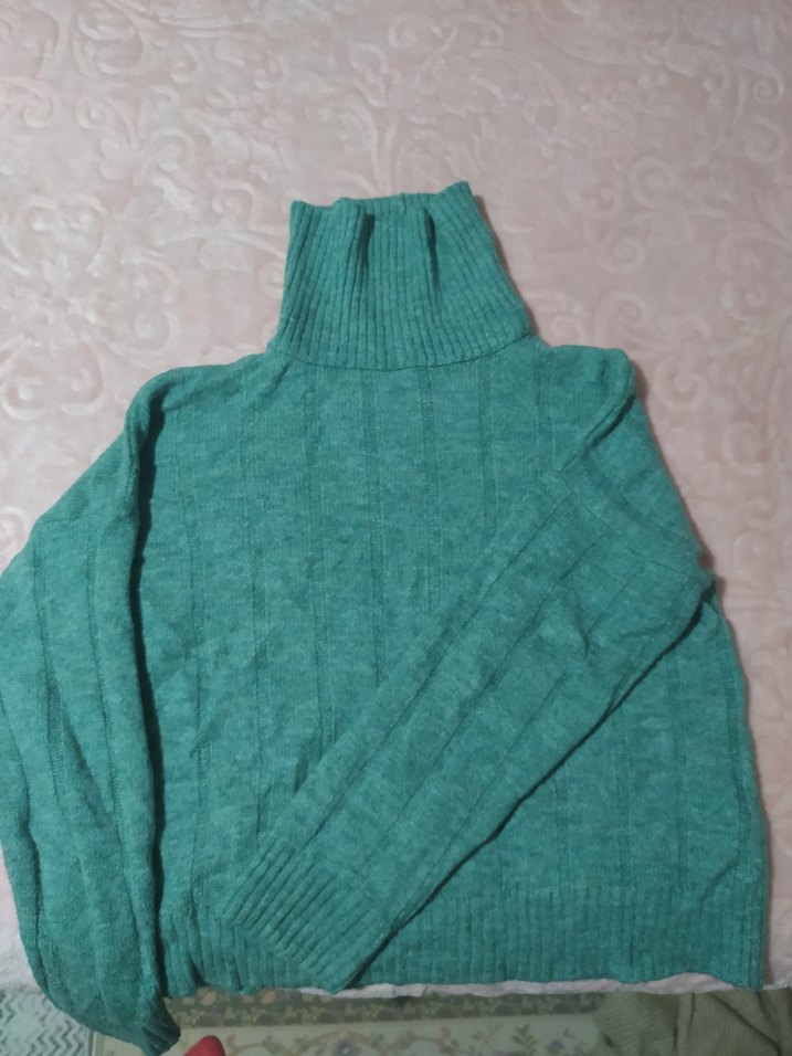 Turkuaz Balıkçı Yaka Kadın Triko Kazak - Görsel 2