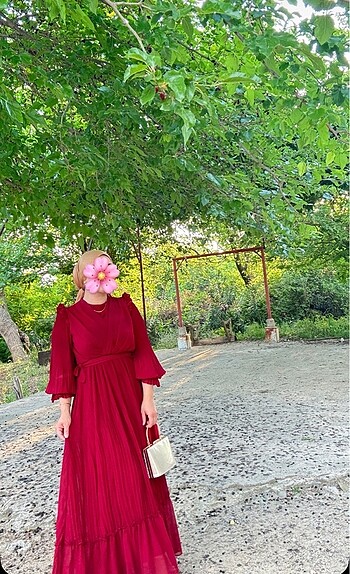 m Beden bordo Renk Şifon uzun elbise