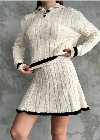 Beyaz Örgü Mini Triko Elbise - Görsel 2