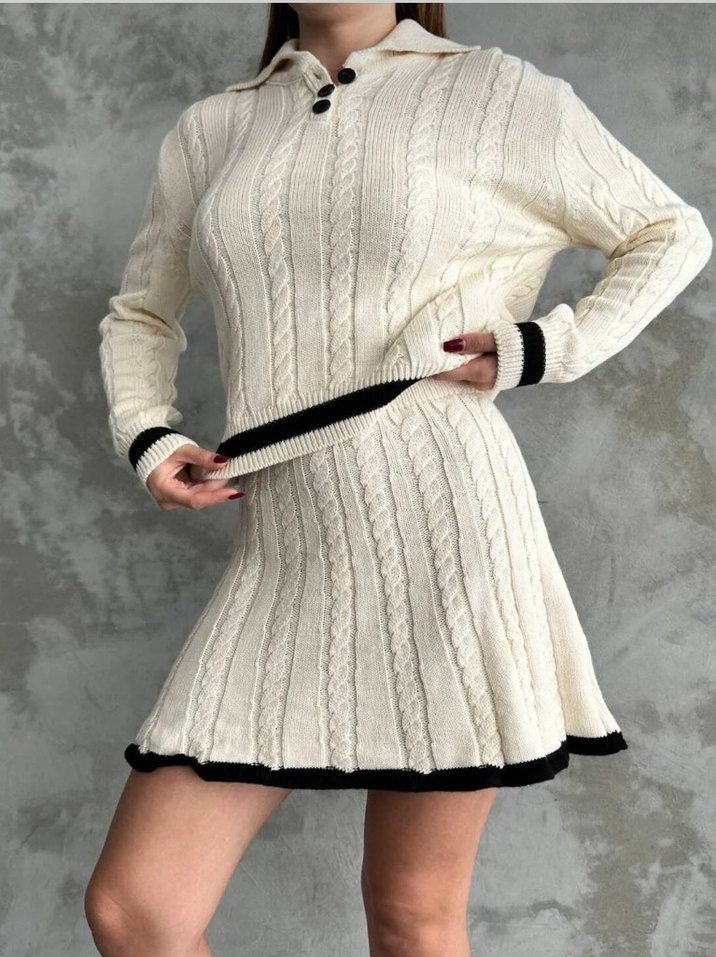 Beyaz Örgü Mini Triko Elbise - Görsel 2