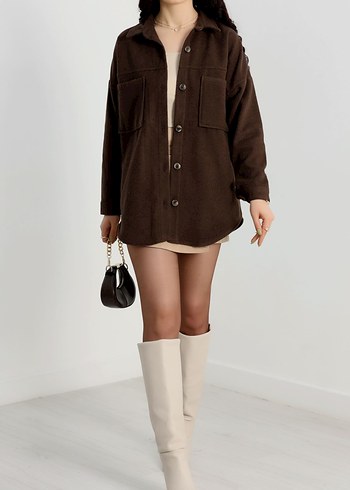 Kahverengi Süet Düğmeli Midi Kadın Kaban - Görsel 2