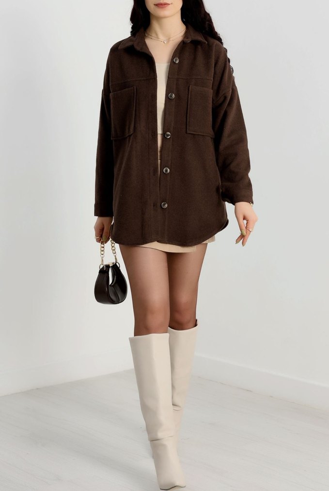 Kahverengi Süet Düğmeli Midi Kadın Kaban - Görsel 2