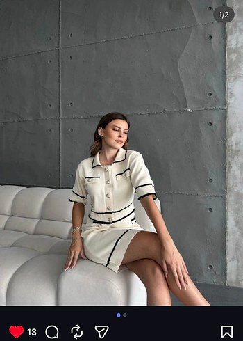 Düğmeli Beyaz Mini Triko Elbise - Görsel 3