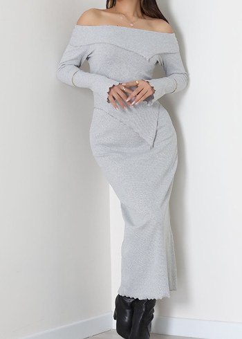 Gri Uzun Kollu Triko Elbise - Görsel 2