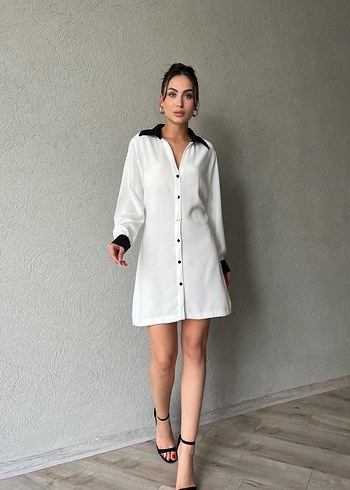 Düğmeli Beyaz Midi Kadın Elbise - Görsel 4