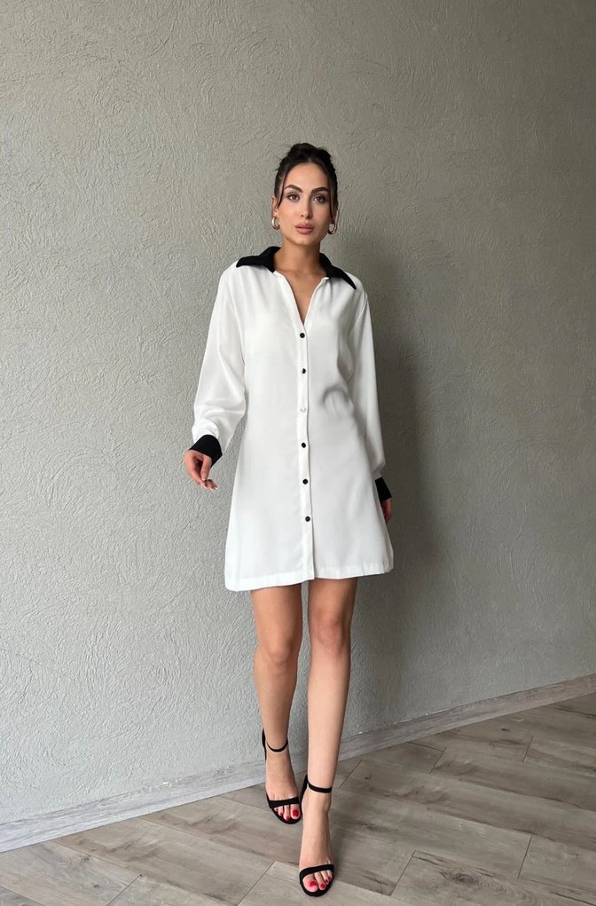 Düğmeli Beyaz Midi Kadın Elbise - Görsel 4
