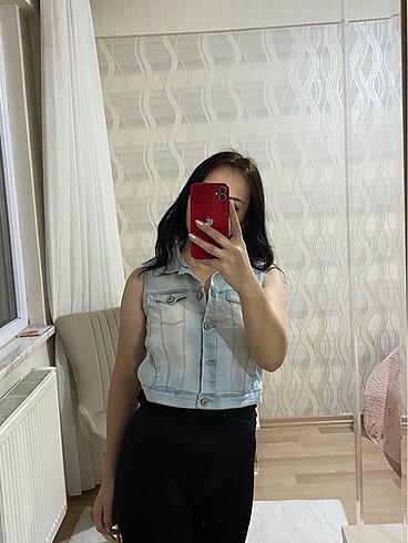 s Beden mavi Renk Crop kot yelek