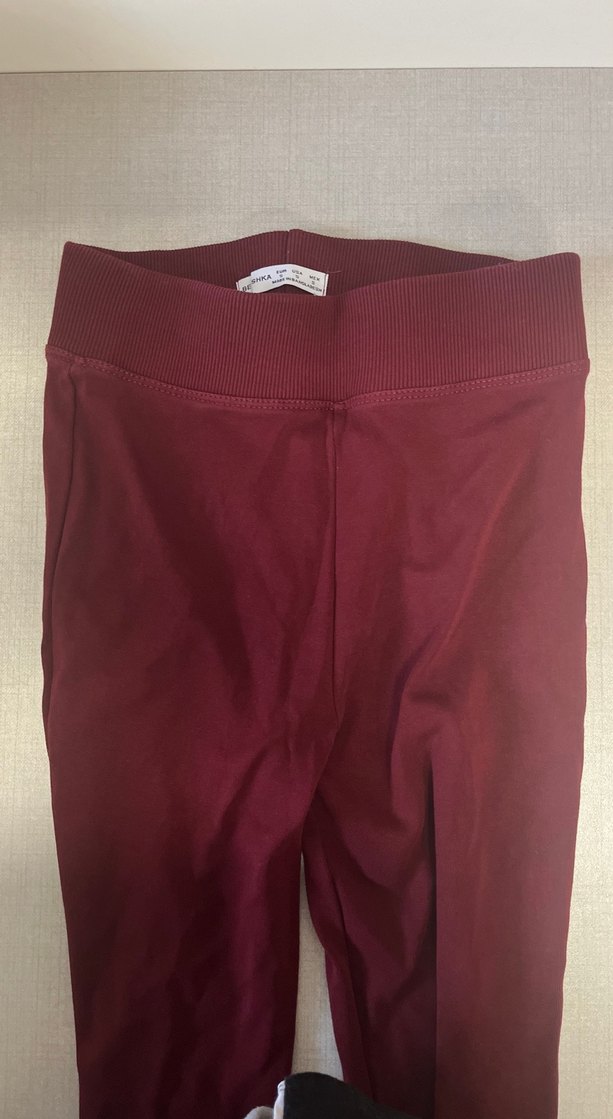 Bershka Bordo Kadın İspanyol Paça Pantolon - Görsel 3