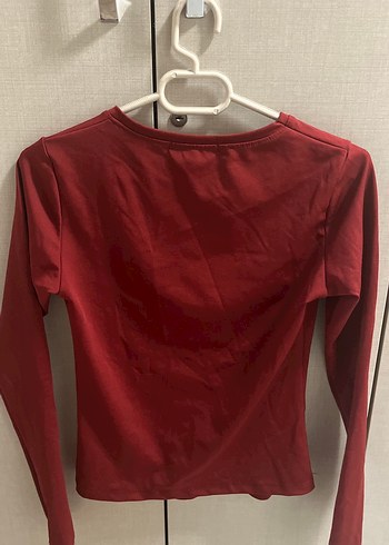 Bordo Uzun Kollu Kadın Tişört dar bluz - Görsel 3