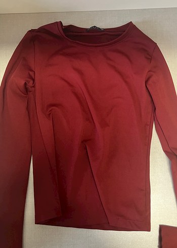 Bordo Uzun Kollu Kadın Tişört dar bluz - Görsel 4