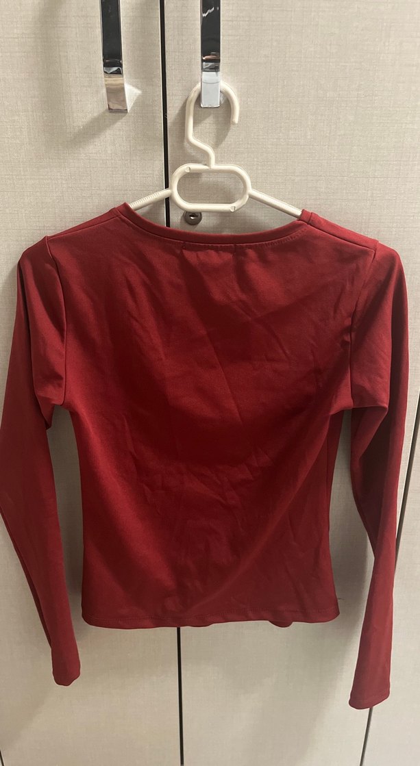 Bordo Uzun Kollu Kadın Tişört dar bluz - Görsel 3