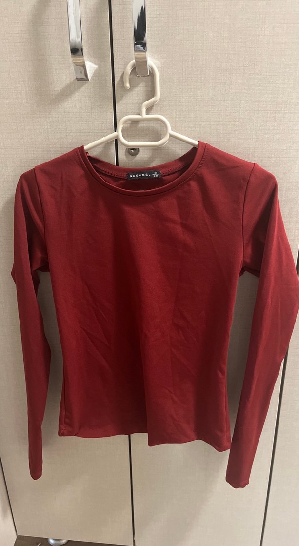 Bordo Uzun Kollu Kadın Tişört dar bluz - Görsel 2